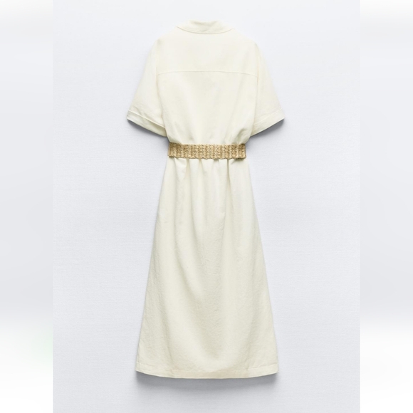 ZARA Linen Blend BELTED MIDI SHIRT DRESS - Picture 7 of 8
